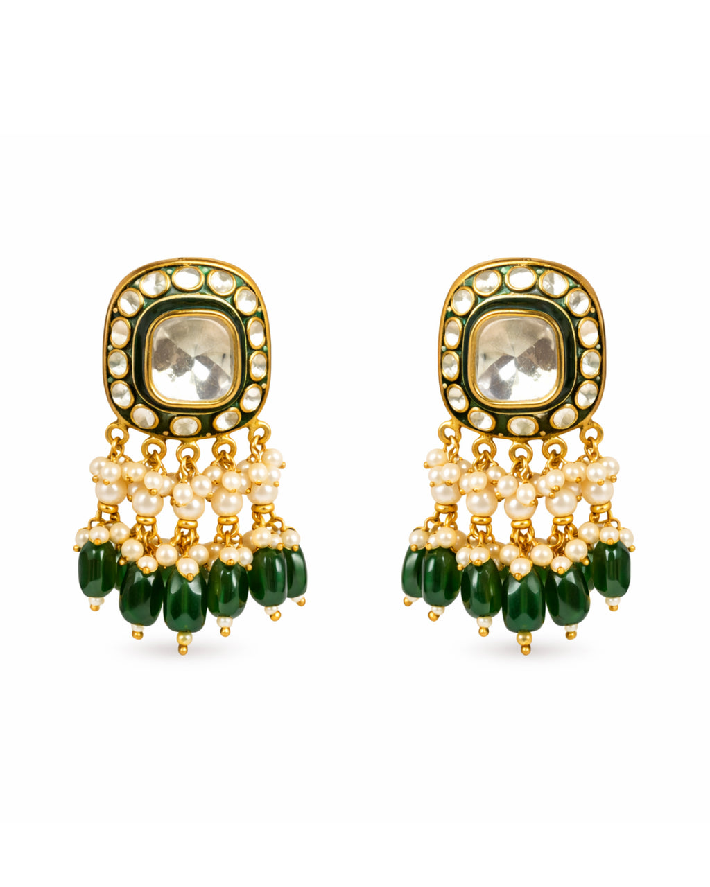 Emerald Fringe Kundan Bridal Set
