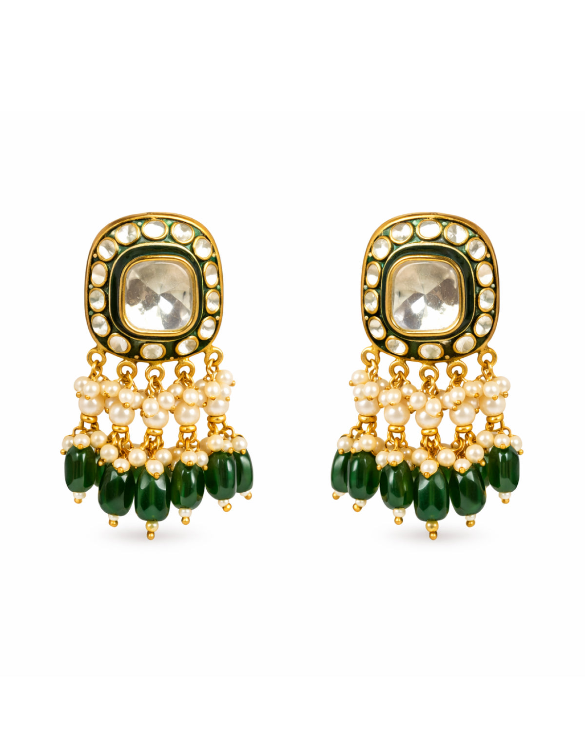 Emerald Fringe Kundan Bridal Set